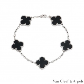 Van Cleef & Arpels White Gold Onyx Alhambra Bracelet